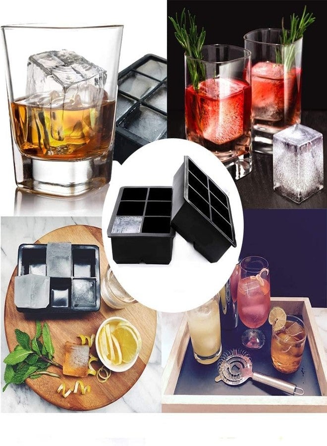 Xpandio BPA Free 6 Big Ice Tray Mold Giant Jumbo Large Food Grade Silicone Ice Cube Square Tray Mold DIY Ice Maker Ice Cube Tray (Black, 2 Pc) - Image 5